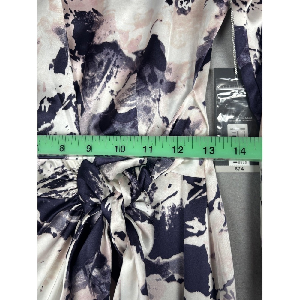 Worthington Shirt Dress Womens XS Multicolor Floral Satin Wrap Midi Tie Waist - Picture 12 of 16